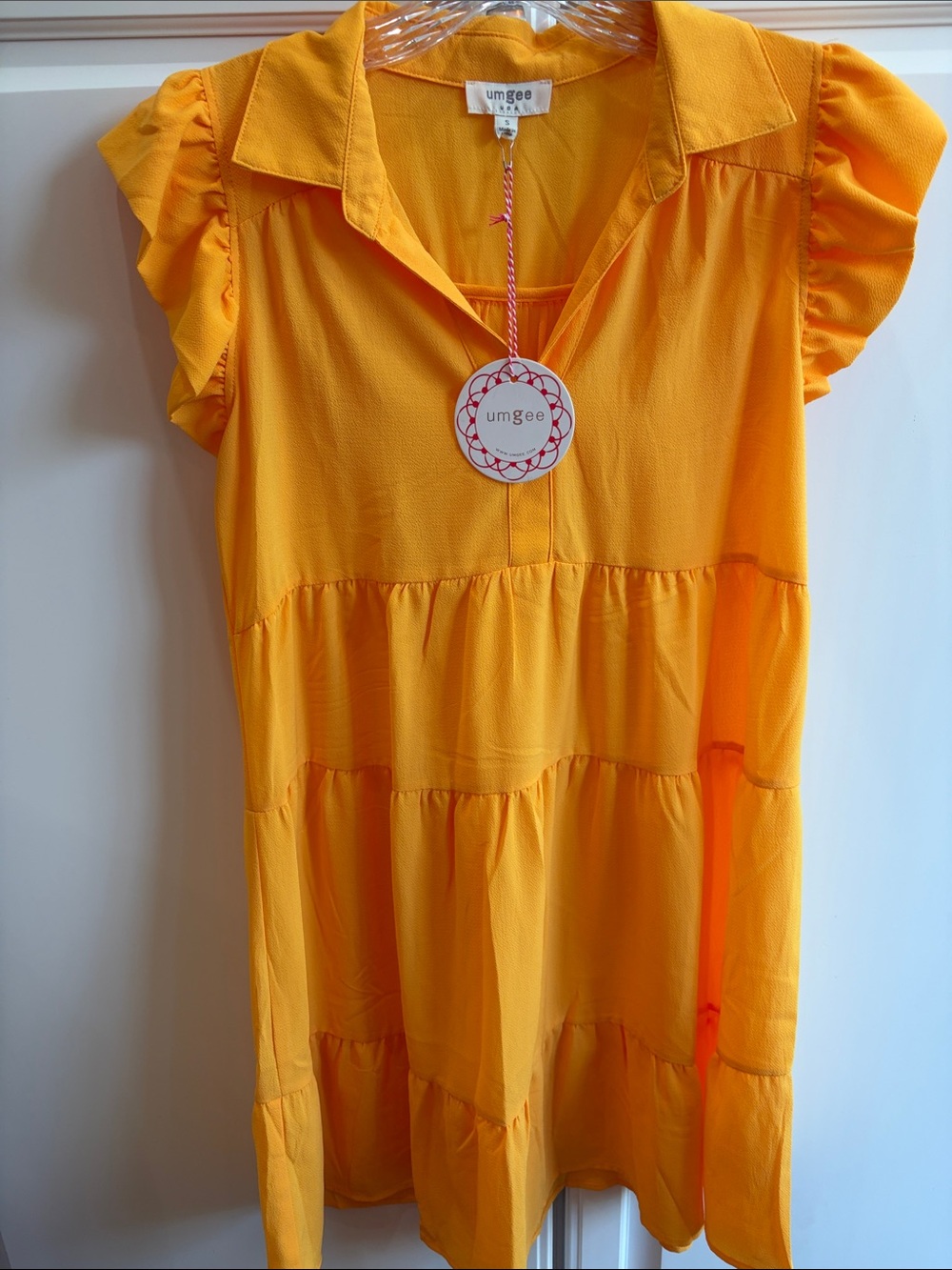 Umgee Bright Sunflower Yellow Tiered Mini Dress with Ruffle Sleeves
